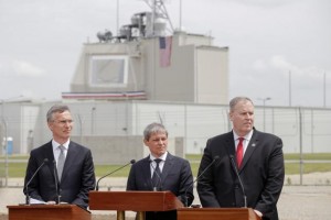 NATO Secretary General Stoltenberg, Romanian Prime Minister Ciolos and U.S. Deputy Secretary of Defense Work take part in an official inauguration ceremony at Deveselu air base
