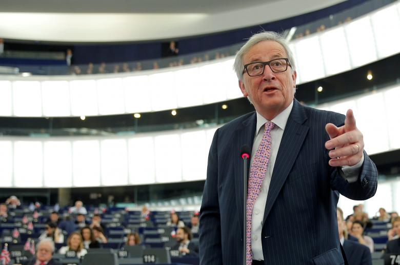 European Commission President Juncker delivers a speech during a debate on the future of the EU at the European Parliament in Strasbourg